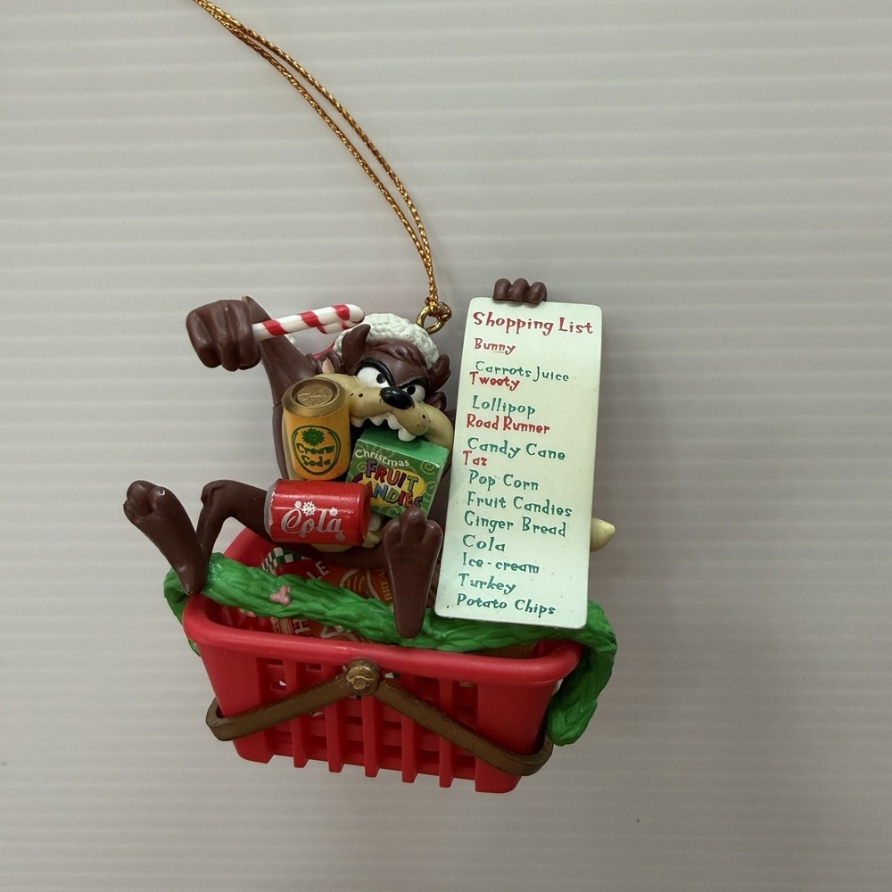 Vintage 1997 Tax Looney Tunes Christmas Ornament Shopping List Basket